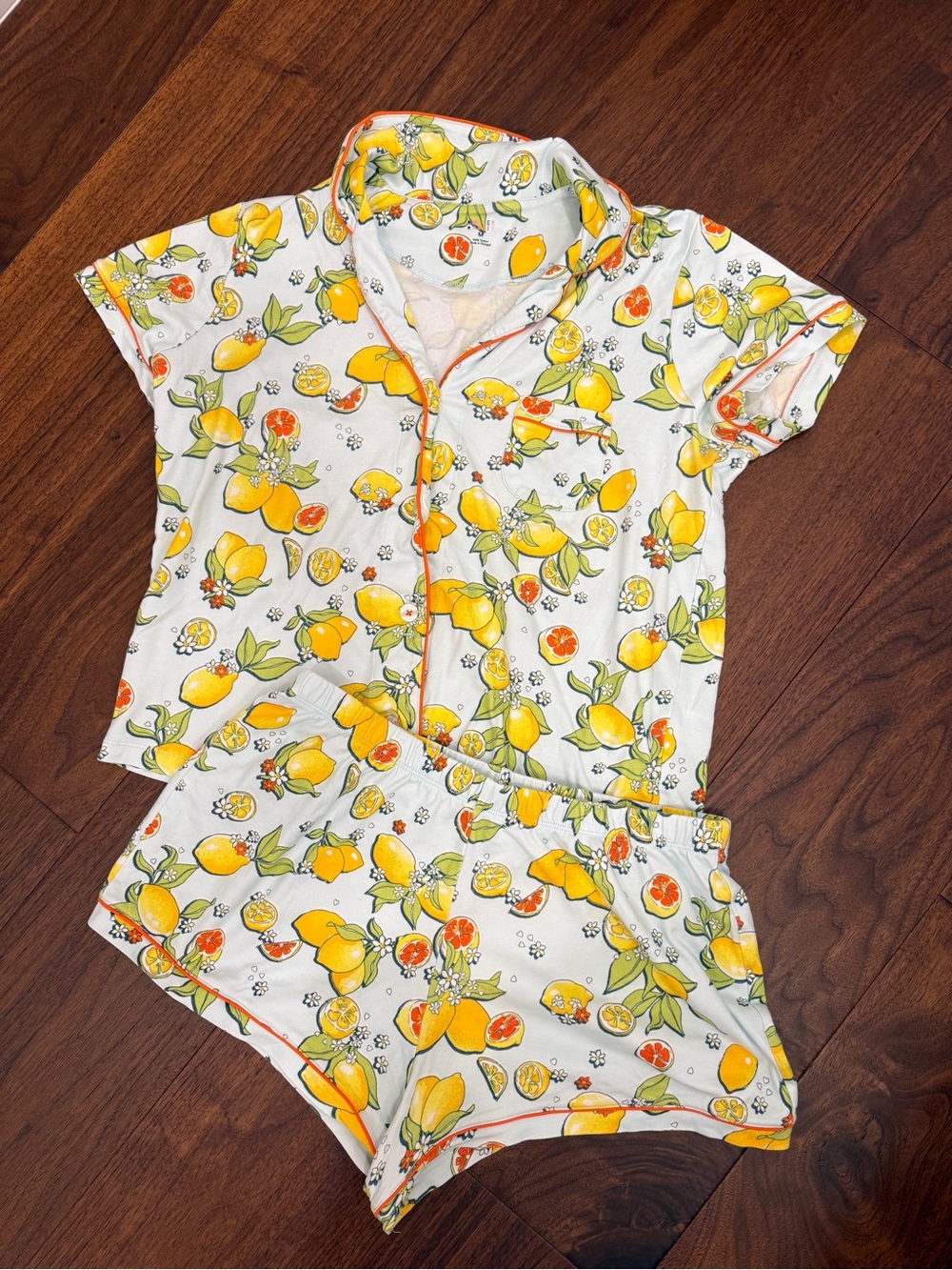 Roller Rabbit Light Blue & Yellow Lemon Print Short Pajama Set